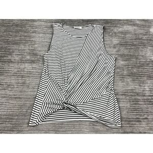 Zenana Top Womens XL Black & White Striped Sleeveless Gathered Front Rayon Blend